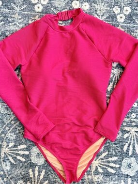 J Crew Hot Pink Long-Sleeve Rash Guard Swimsuit